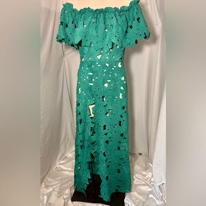 Shoplive Oshoplive Green Lace Floral Cutout Maxi Dress Off Shoulder Resort Small